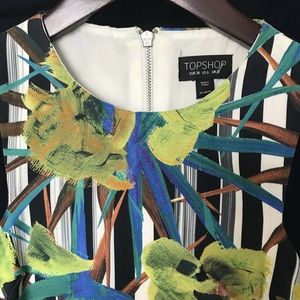 SOLD Topshop Tropical Bold Green Leaf, Striped Dress